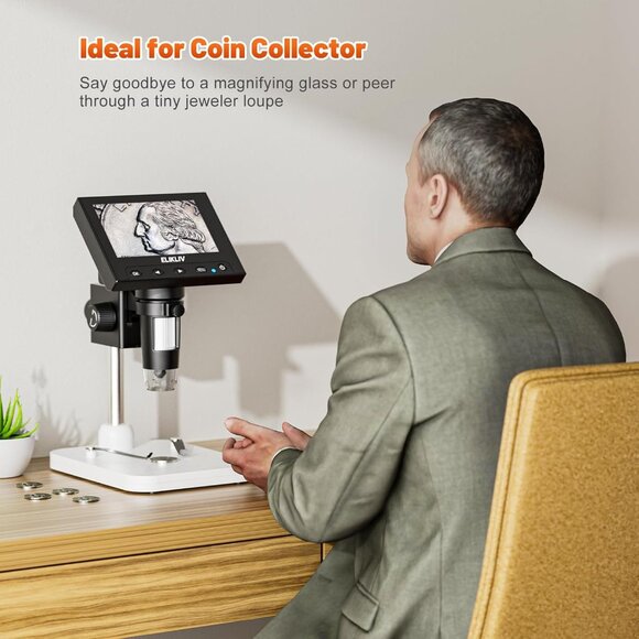 Microscope, LCD Digital Coin Microscope 1000x, Coin Magnifier with 8 Adjustable - Picture 5 of 9